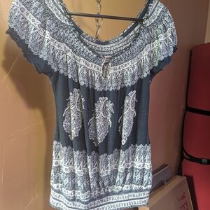 Lucky Brand Black and White Paisley Blouse